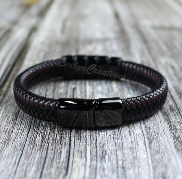 Men's Leather Magnetic Clasp BraidedBracelet