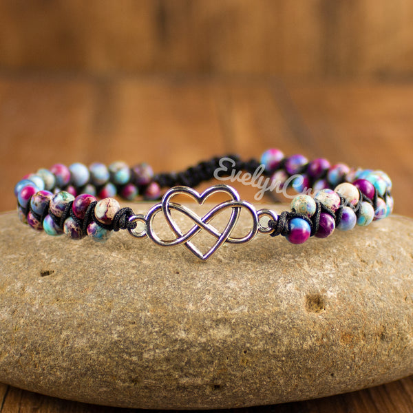 Infinity Heart Charm Galaxy Sea Sediment Jasper Stone Healing Balance Bracelet
