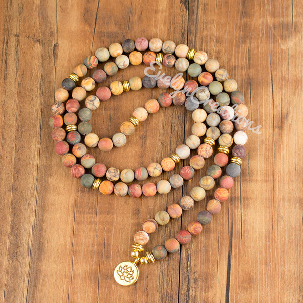 108 Natural Matte Matte Ocean Jasper Stone Healing Meditaion Bracelet Necklace Gift