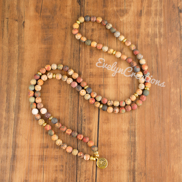 108 Natural Matte Matte Ocean Jasper Stone Healing Meditaion Bracelet Necklace Gift