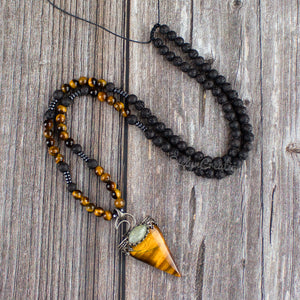 Natural Tigers Eye Stone Pendant Necklace