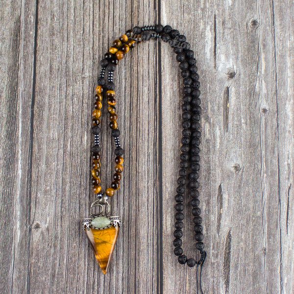 Natural Tigers Eye Stone Pendant Necklace