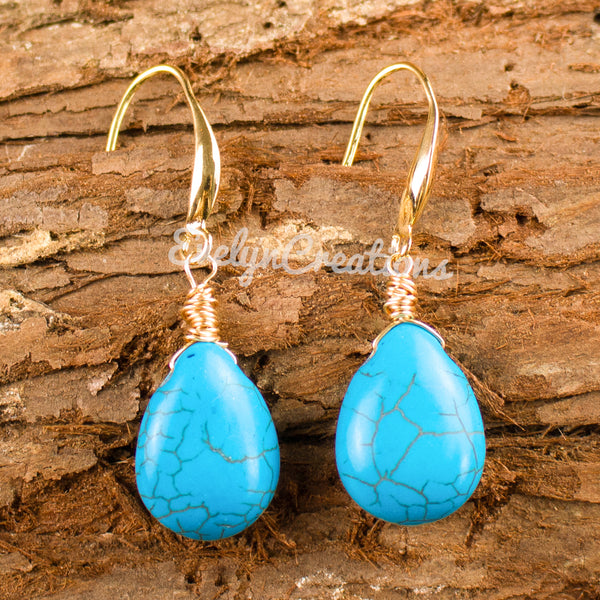 Natural Turquoise Stone Teardrop Earrings
