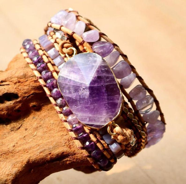 Healing Stone Amethyst Jasper Bead Bracelet Raw Purple Gemstone Bracelet