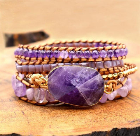 Healing Stone Amethyst Jasper Bead Bracelet Raw Purple Gemstone Bracelet