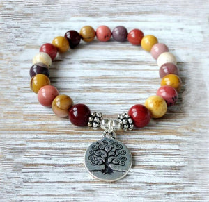 Tree of Life Healing Meditation Balance Mookaite Jasper Stone Bracelet