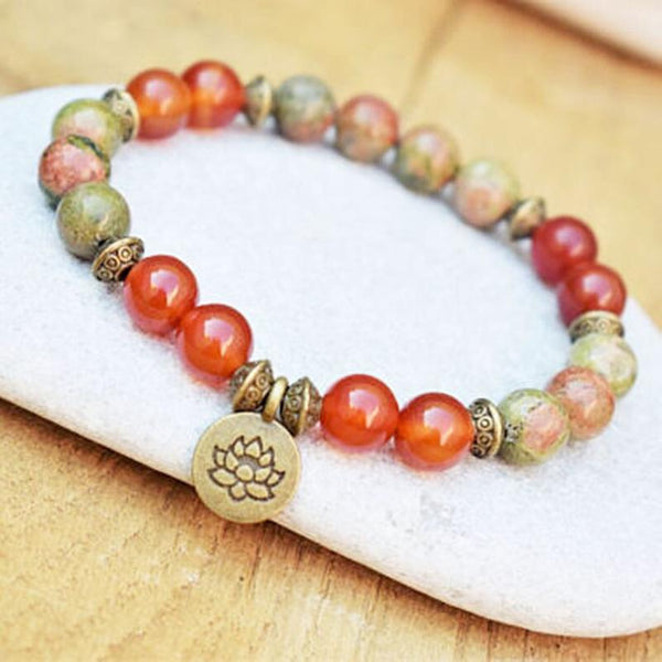 Unakite Carnelian Stone Grounding Healing Balance Calming Bracelet