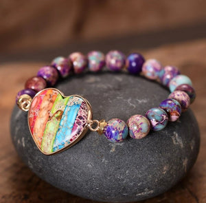 Galaxy Sea Sediment Rainbow Stone Healing Chakra Bracelet