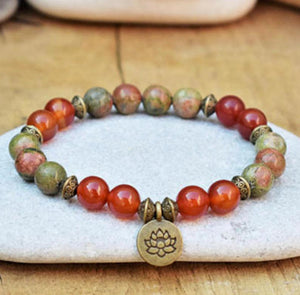 Unakite Carnelian Stone Grounding Healing Balance Calming Bracelet