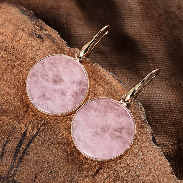 Rose Quartz Round Stone Healing Crystal Earrings