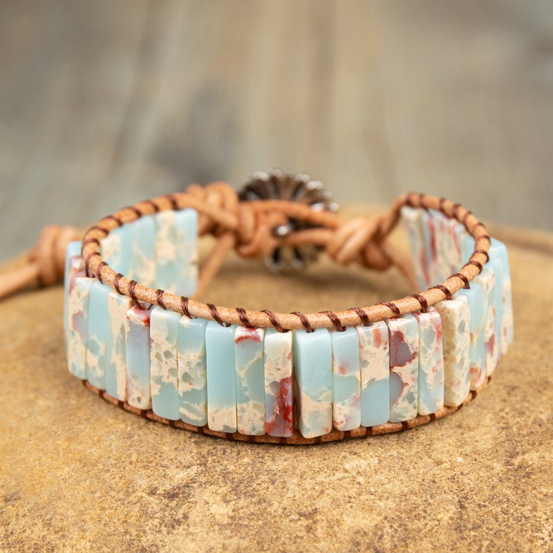 Natural Blue African Opal Jasper Stone Healing Balance Calming Bracelet