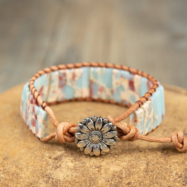 Natural Blue African Opal Jasper Stone Healing Balance Calming Bracelet