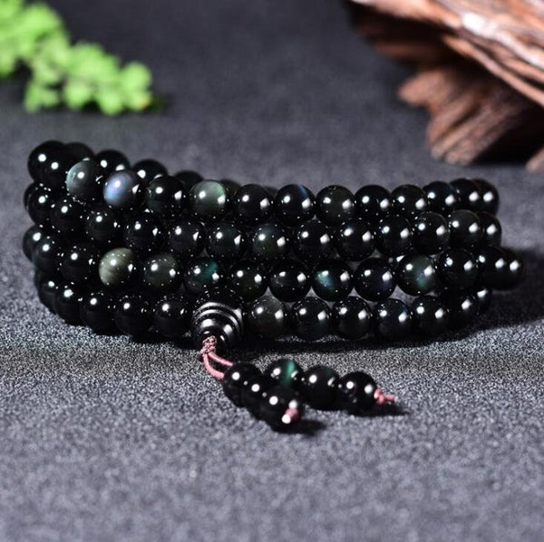 Natural Rainbow Eye Obsidian 108 Mala Beads Necklace Bracelet