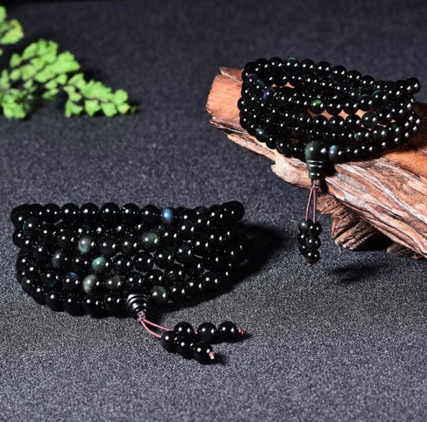 Natural Rainbow Eye Obsidian 108 Mala Beads Necklace Bracelet