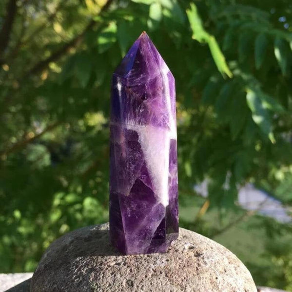 Natural Chevron Amethyst Crystal Wand Point Healing Obelisk