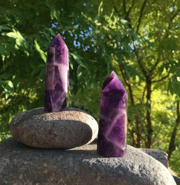 Natural Chevron Amethyst Crystal Wand Point Healing Obelisk