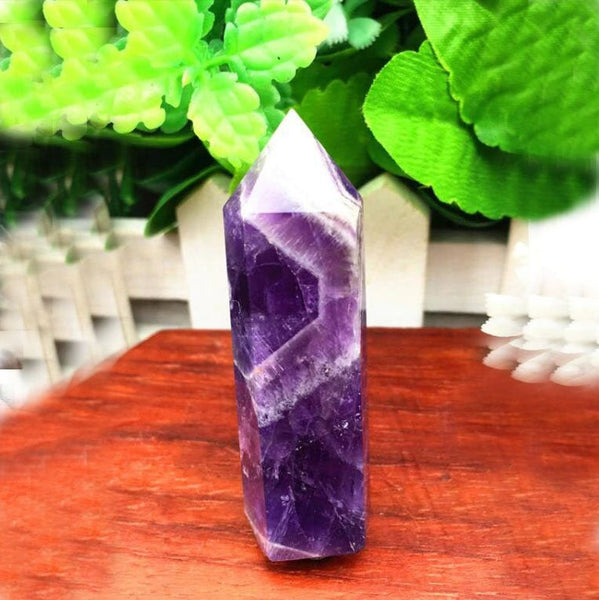 Natural Chevron Amethyst Crystal Wand Point Healing Obelisk
