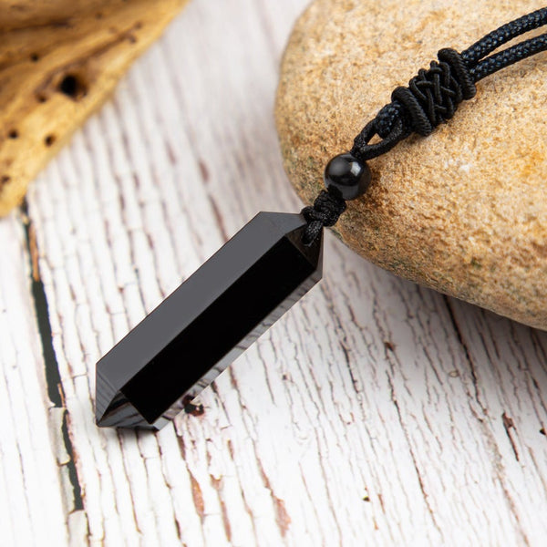Black Obsidian Stone Pendant Necklace
