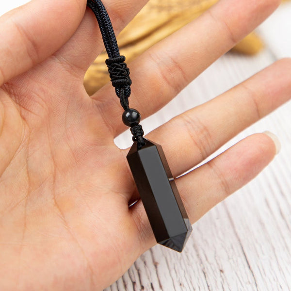 Black Obsidian Stone Pendant Necklace