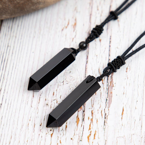Natural Black Obsidian Gemsone Pendant Necklace