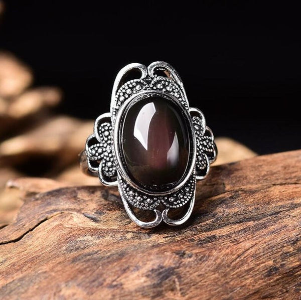 Natural Obsidian Healing Balancing Stone Ring