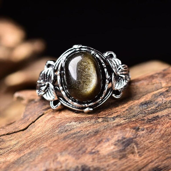 Natural Obsidian Healing Balancing Stone Ring