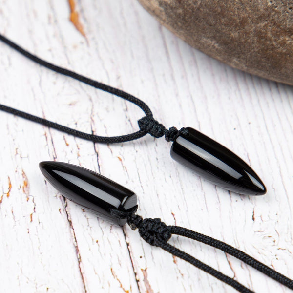 Natural Obsidian Crystal Hexagon Point Pendant Necklace