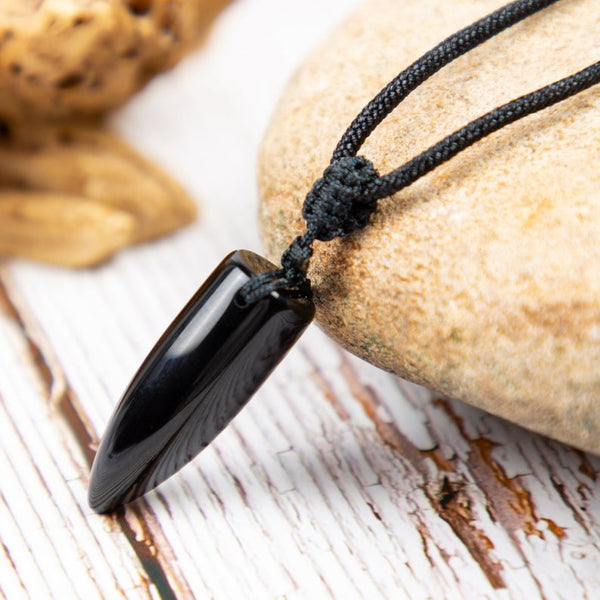 Natural Obsidian Crystal Hexagon Point Pendant Necklace