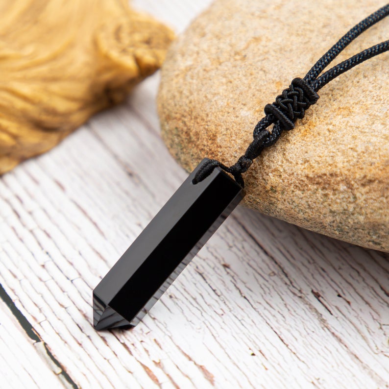 Natural Black Obsidian Gemsone Pendant Necklace
