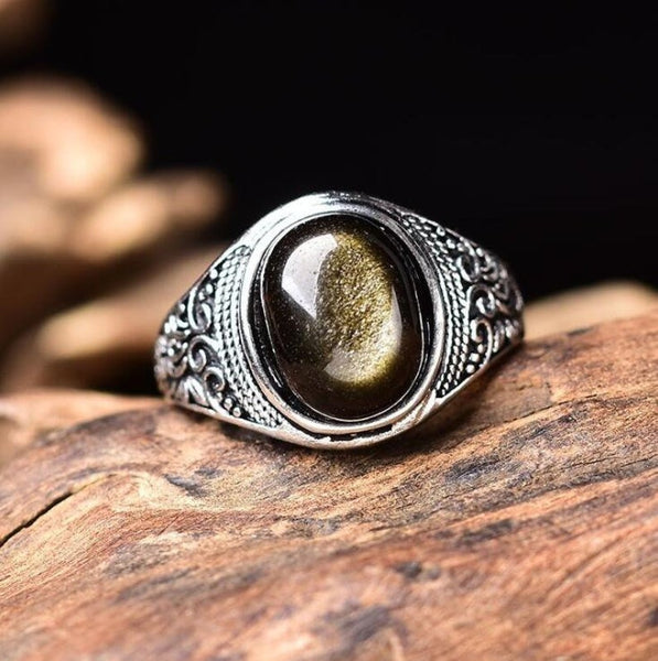 Natural Obsidian Healing Balancing Stone Ring