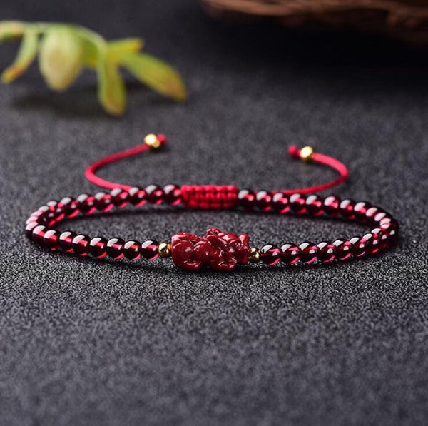 4mm Garnet Stone Grounding Feng Shui Pixiu Bracelet