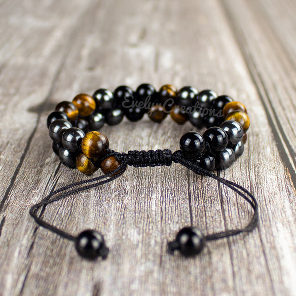 Triple Protection Natural Obsidian Stone Braided Bracelet