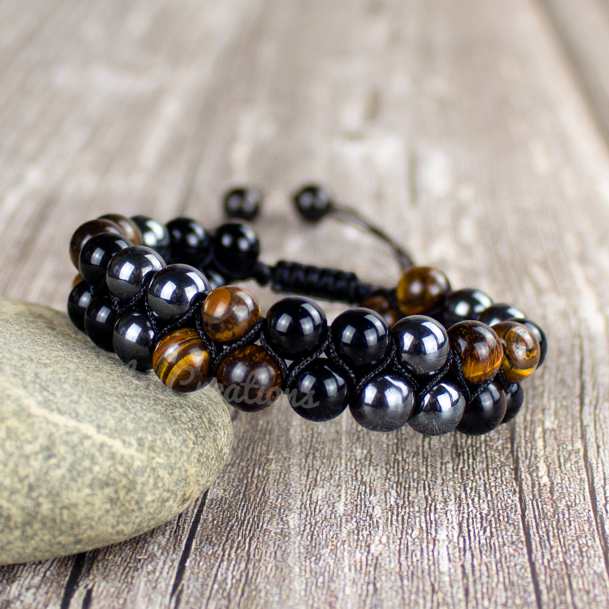Triple Protection Natural Obsidian Stone Braided Bracelet