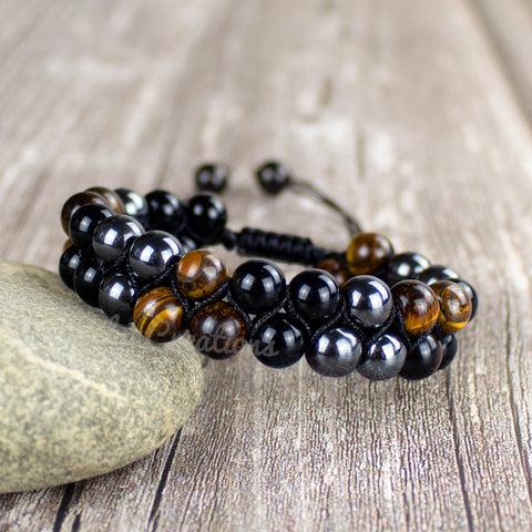 Triple Protection Natural Obsidian Stone Braided Bracelet